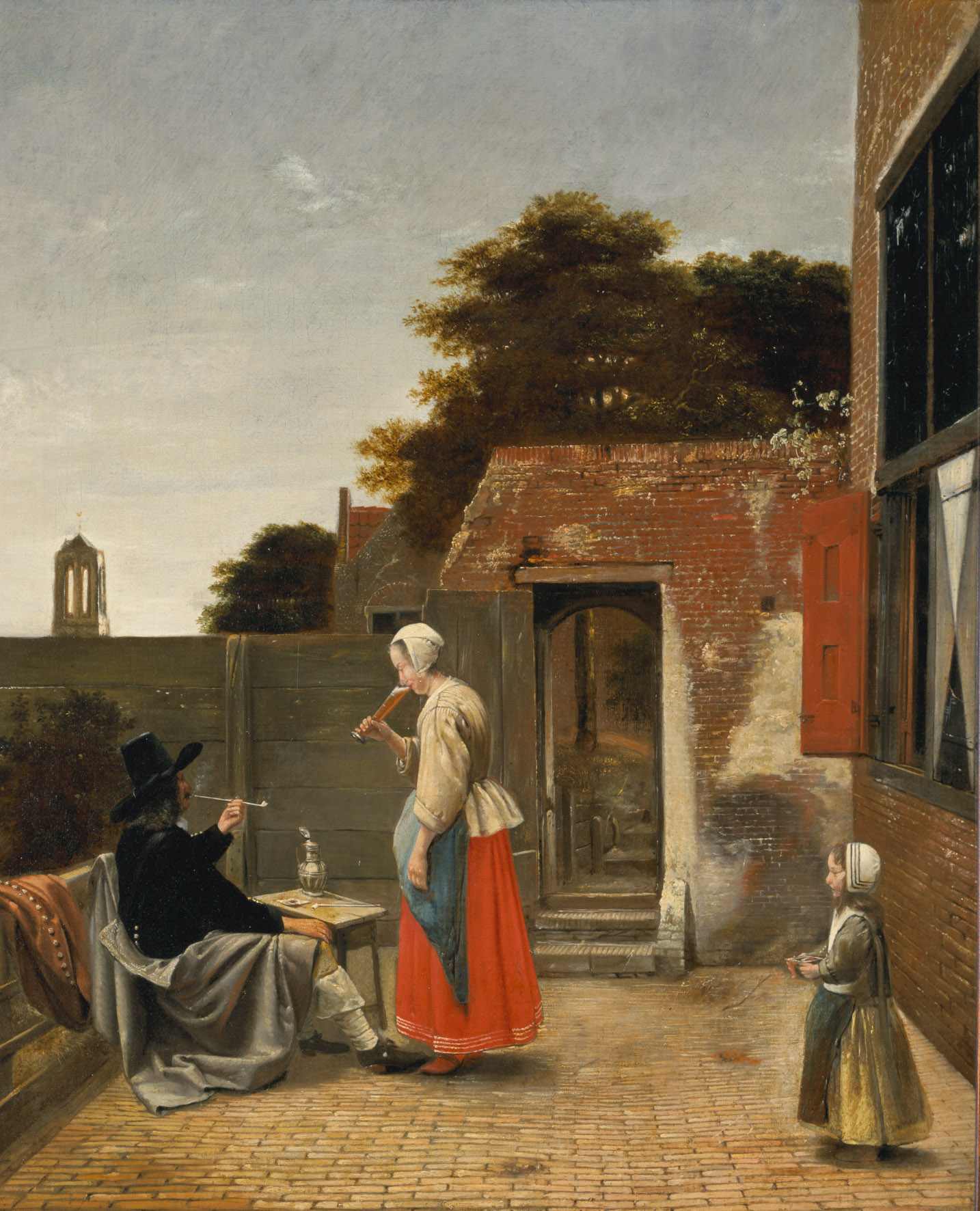 DE HOOCH Uomo che fuma e donna che beve in un cortile 1658-1660