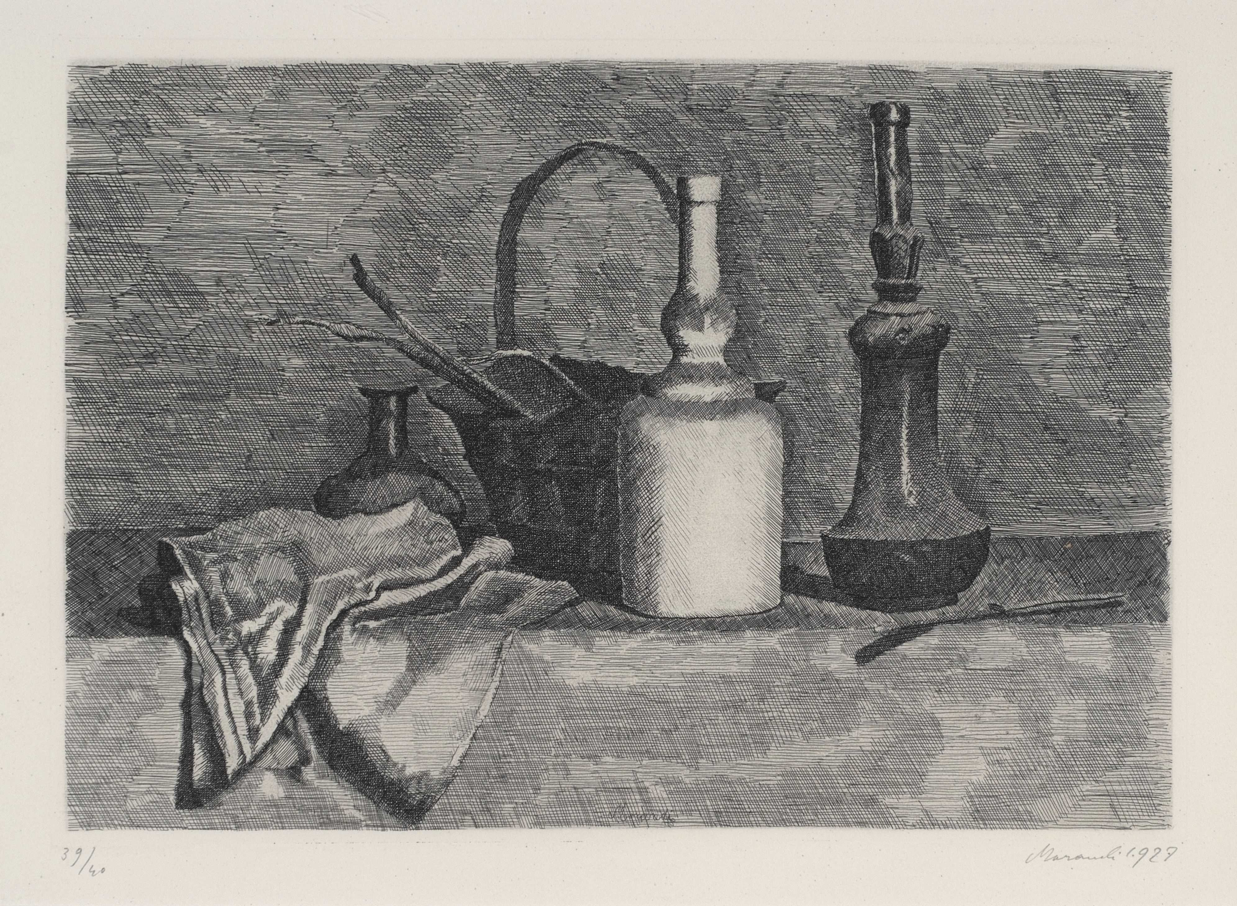 Giorgio Morandi, Natura morta con panneggio a sinistra, 1927 V