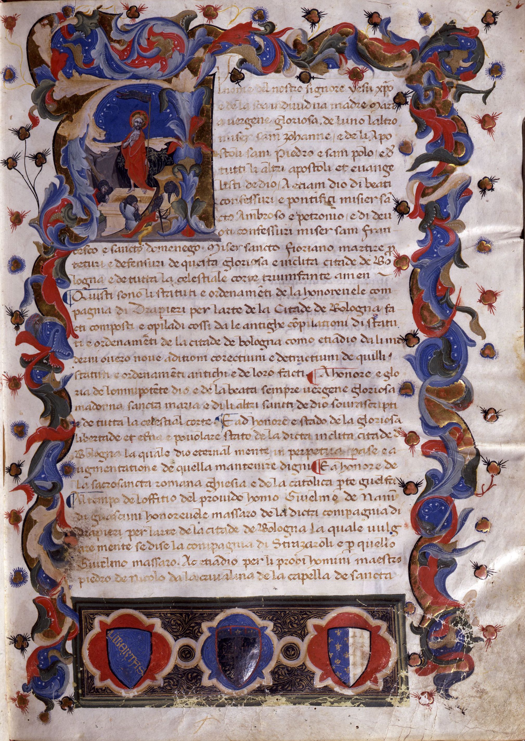 Giovanni da Modena, Statuti della Società dei Drappieri, ms