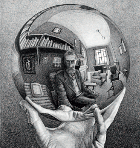 Maurits Corneli escher, Mano con sfera riflettente, 1935, litografia 31x21,3 cm, M