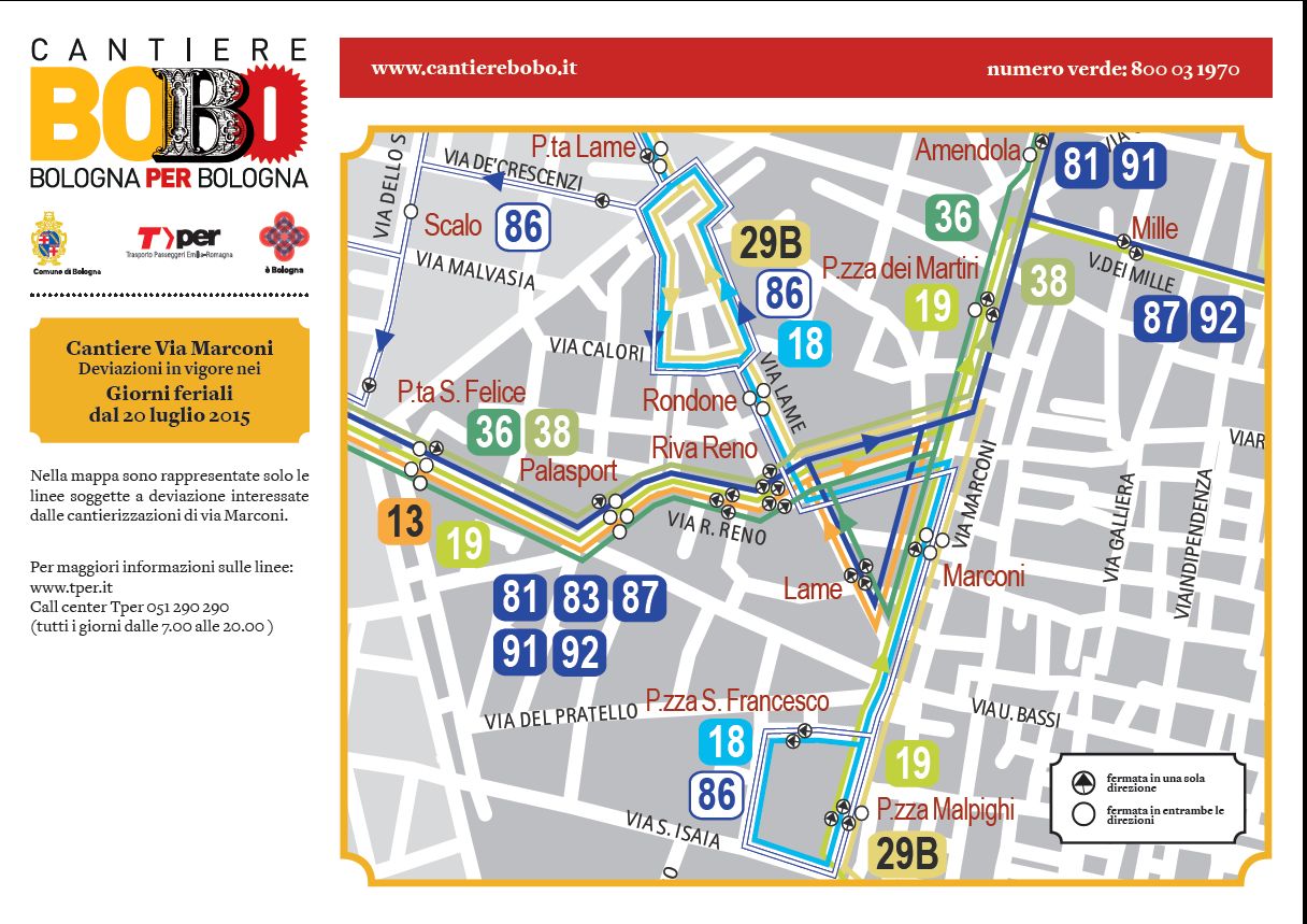 Cantiere BoBo 20 luglio mappa percorsi bus